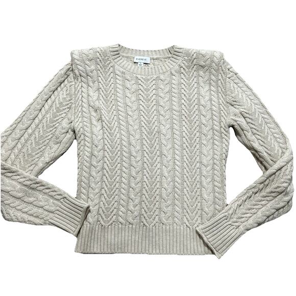 Evereve Alexis Strong Shoulder Cable Pullover Sweater Women’s Small Cream - Picture 3 of 10